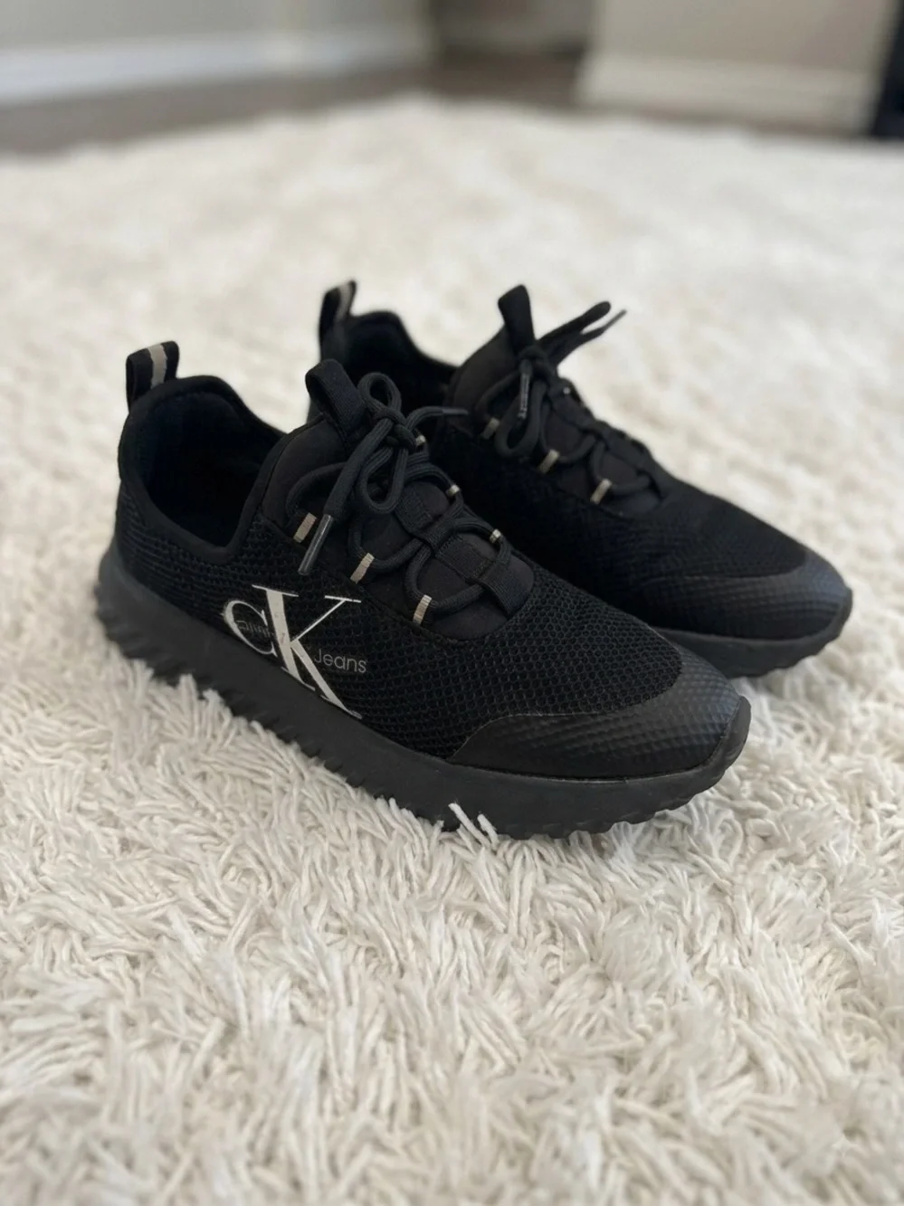Calvin Klein Kids Black Knit Slip-On Sneakers with CK Logo